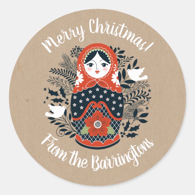 Nesting Doll Christmas Personalisiert Runder Aufkleber (Vorderseite)