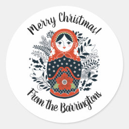 Nesting Doll Christmas Red Matryoshka Runder Aufkleber