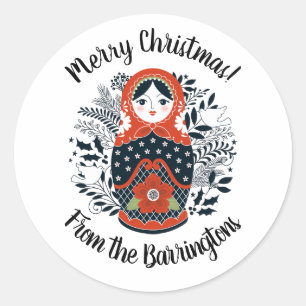 Nesting Doll Christmas Red Matryoshka Runder Aufkleber