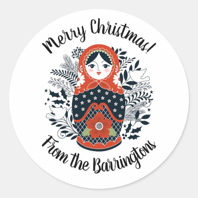 Nesting Doll Christmas Red Matryoshka Runder Aufkleber (Vorderseite)