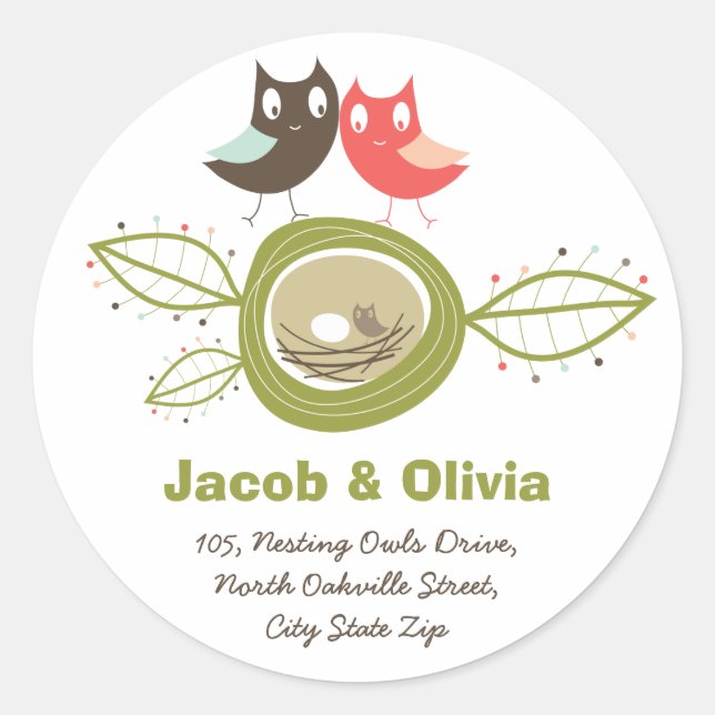 Nesting Owls Family Baby Shooting Address Sticker (Vorderseite)