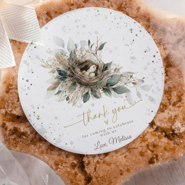 Nesting Woodland Neutral Rustic Fores Baby Shower Runder Aufkleber (Add a special touch to your baby shower favors or envelopes with these Nesting Woodland Neutral Baby)