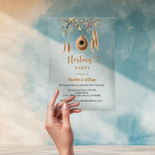 Nestparty-Vogelnest Boho-Baby-Party Acryleinladungen