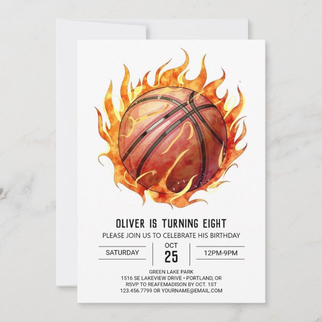 Net Custom Elegant Basketball Geburtstag Einladung (Vorderseite)