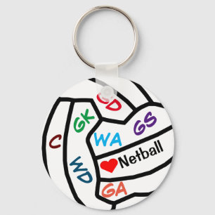 Netball Player positioniert Ball Design Keyring Schlüsselanhänger