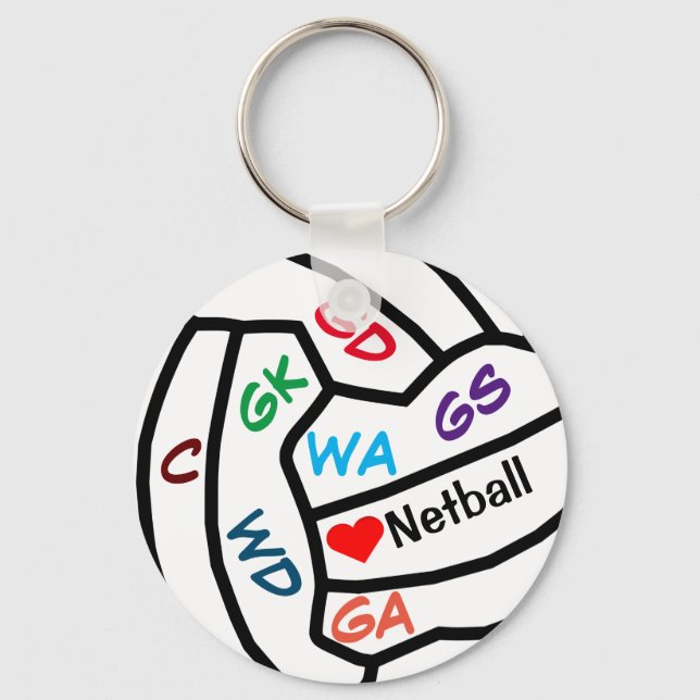 Netball Player positioniert Ball Design Keyring Schlüsselanhänger (Vorderseite)