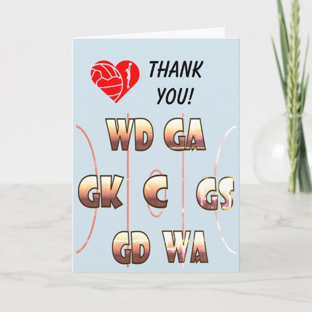 Netball Positionen Themed Coach Vielen Dank Dankeskarte (Vorderseite)
