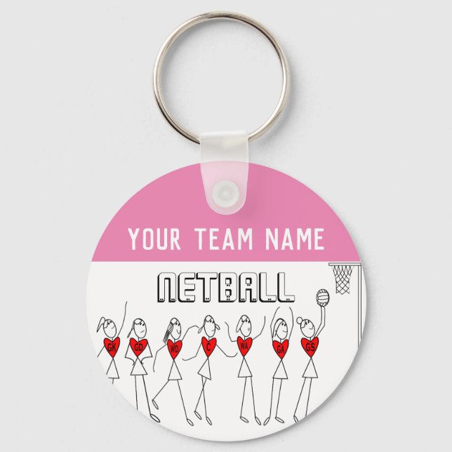 Netball-Team für die Position von Herzspielern Schlüsselanhänger (Vorderseite)