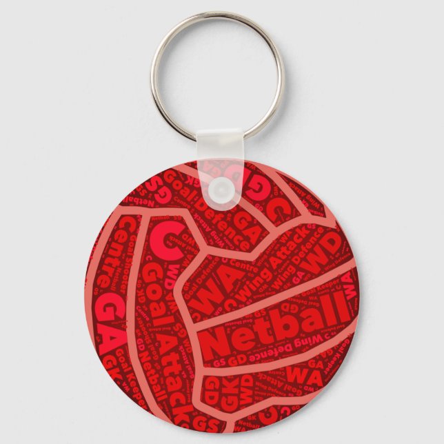 Netball Themed Red Typografy Ball Design Schlüsselanhänger (Vorderseite)