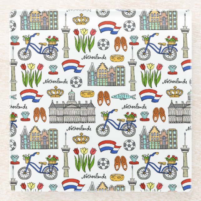 Netherland-Doodle-Muster Glasuntersetzer (Vorderseite)