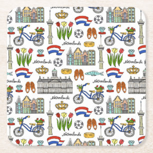 Netherland-Doodle-Muster Rechteckiger Pappuntersetzer