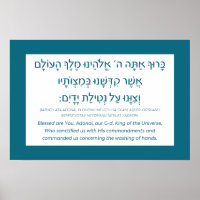 Netilat Yadayim Hebrew Blessing Hand-Washing Teal