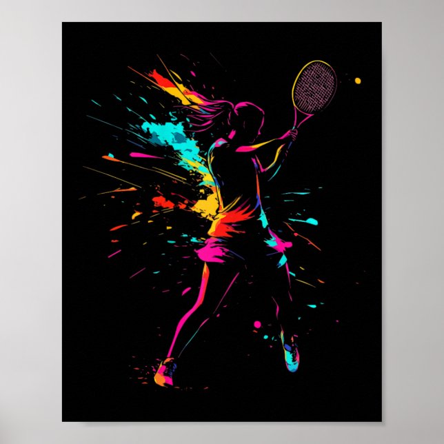 Netll Court Game Paint Splash Dminton Player Girl Poster (Vorne)
