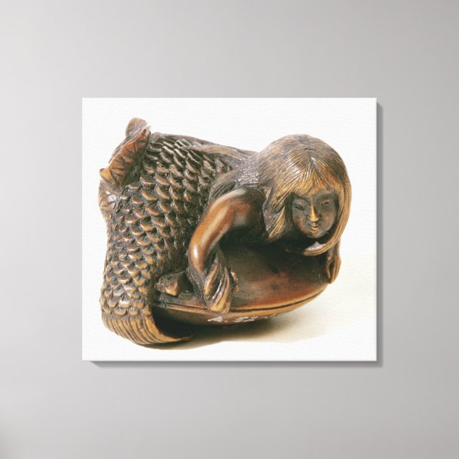 Netsuke geschnitzt in Form einer Meerjungfrau Leinwanddruck (Vorderseite)