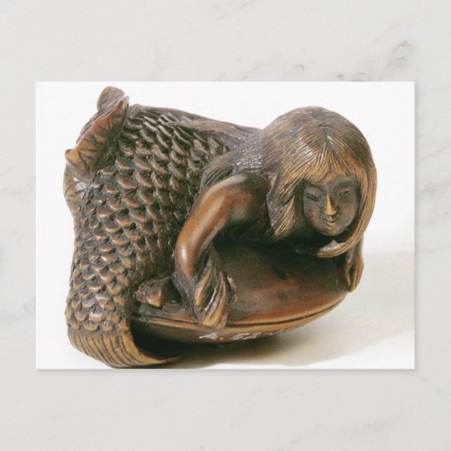 Netsuke geschnitzt in Form einer Meerjungfrau Postkarte (Vorderseite)