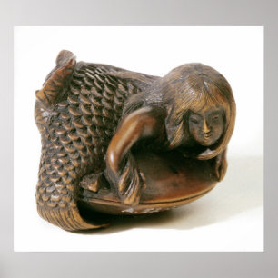 Netsuke schnitzte in Form einer Meerjungfrau Poster