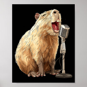 Nett Capybara mit Mikrofon für Karaoke und Singen Poster