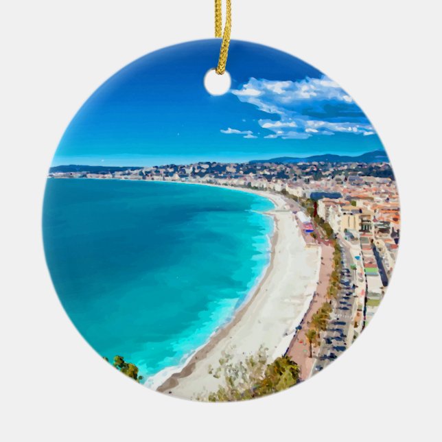 Nett, Frankreich-Küstenlinien-Aquarell Keramik Ornament (Vorne)