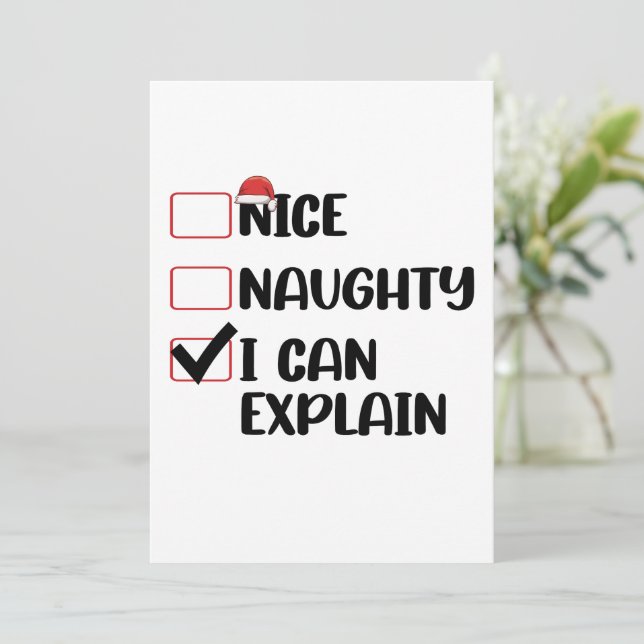 Netter Naughty, den Weihnachtsmann erklären kann Einladung (Stehend Vorderseite)