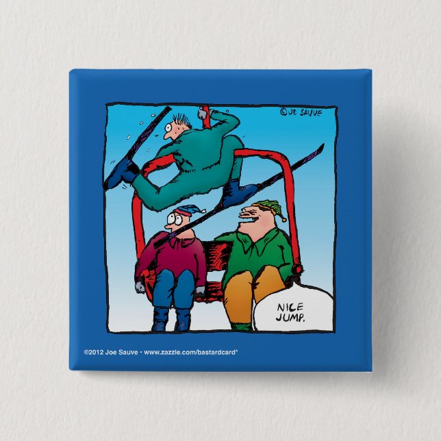 Netter Sprung Cartoon Skifahrer Button (Vorderseite)