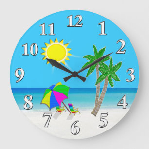 Nettes Türkis-Wanduhr-Strand-Thema Große Wanduhr