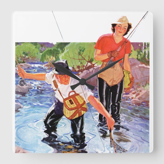 Netting A Fish by R.J. Cavaliere Quadratische Wanduhr (Vorderseite)