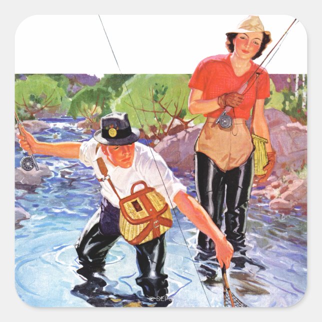 Netting A Fish von R.J. Cavaliere Quadratischer Aufkleber (Vorderseite)