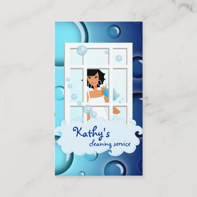 Nettoyage Carte de visite bleu bulles cheveux noir (Devant)