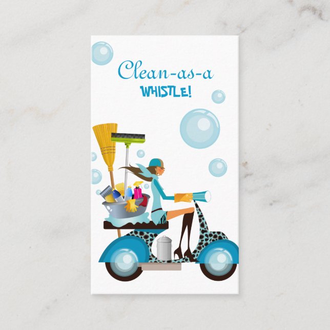 Nettoyage Carte de visite Scooter fille Bleu Blanc (Devant)