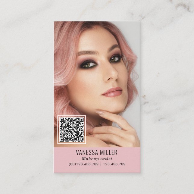 Netzwerk QR Code Make-up Künstler Vertikal Foto Bu Visitenkarte (Vorderseite)
