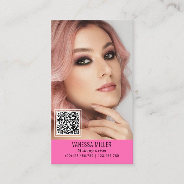 Netzwerk QR Code Make-up Künstler Vertikal Foto Bu Visitenkarte (Vorderseite)