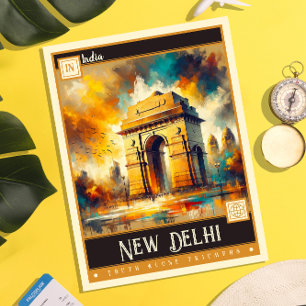 Neu-Delhi, Indien Vintage-Gemälde Postkarte