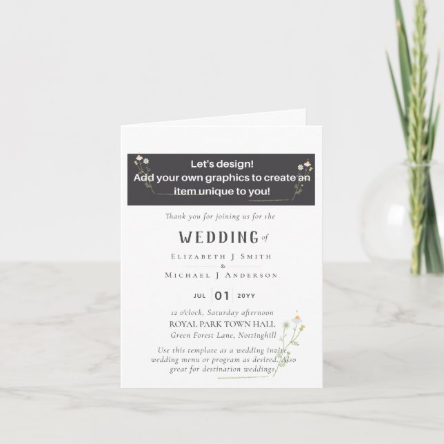 NEU! DESIGN EIGENES WEDDING-Programm, Menü, Ziel (Vorderseite)