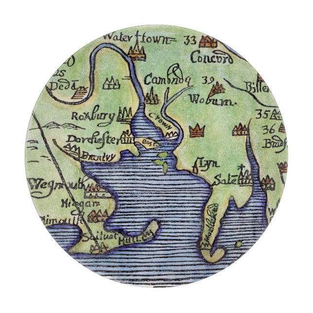 NEU-ENGLAND KARTE 1677 SCHNEIDEBRETT (Vorderseite)