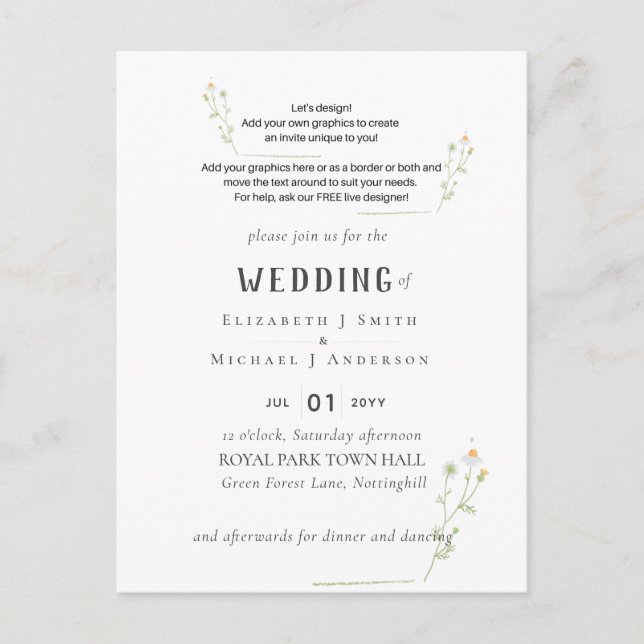 NEU! ENTWICKLUNGSEIGENE WEDDING-EINLADUNG Postkart Postkarte (Vorderseite)