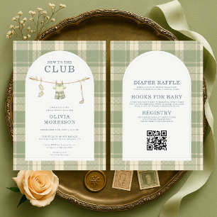 Neu im Club All in One Golf Kariert Baby Shower Einladung