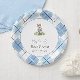 Neu im Club Blue Golfing Bear Babyparty Pappteller