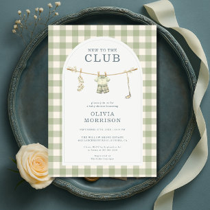 Neu im Club Golf Grün Kariert Baby Shower Einladung