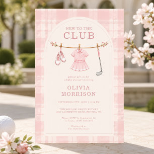 Neu im Club Golf Vornehm Rosa Babyparty Einladung