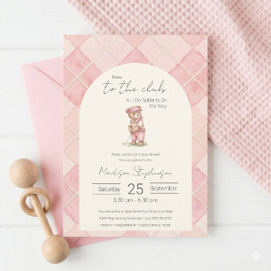 Neu im Club Golfbär Rosa Babyparty Einladung
