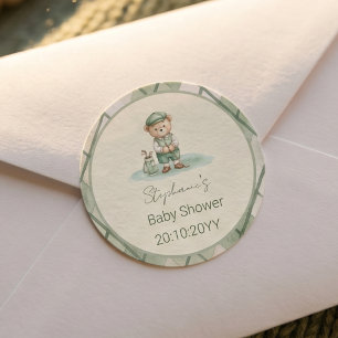 Neu im Club  Grüner Golfbär-Baby-Party  Runder Aufkleber