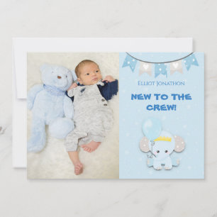 Neu in der Crew Foto Niedlich Elephant Baby Boy Ankündigung