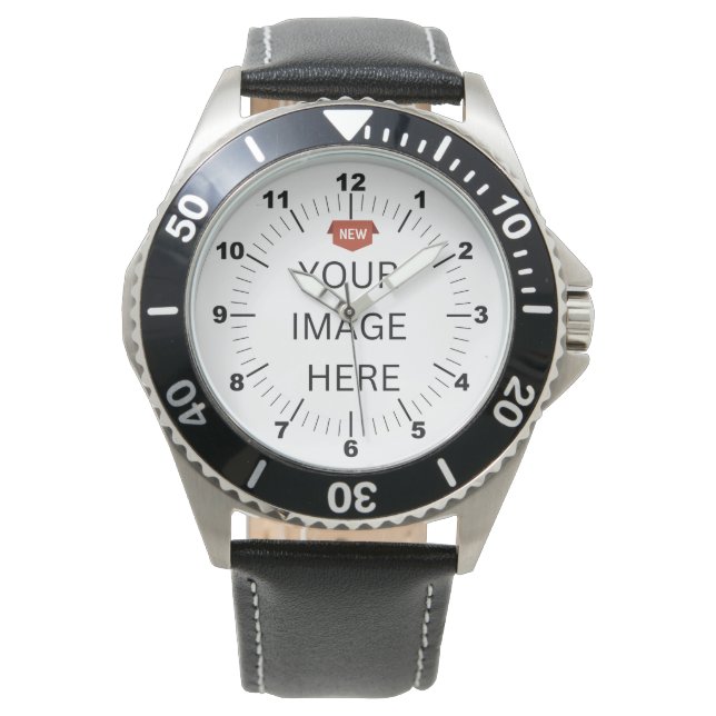 NEU! Männeruhr - Personalisiert - Schwarzes Leder Armbanduhr (Vorderseite)