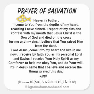 NEU! PRAYER OF SALVATION Stick mit Jesus! Quadrat Quadratischer Aufkleber
