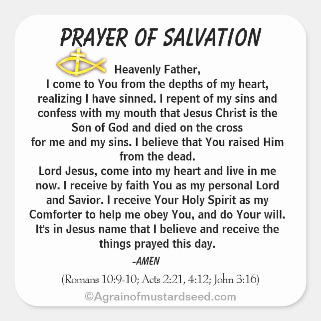 NEU! PRAYER OF SALVATION Stick mit Jesus! Quadrat Quadratischer Aufkleber (Vorderseite)