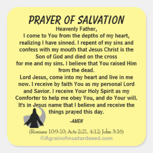 NEU! PRAYER OF SALVATION Stick mit Jesus! Quadratischer Aufkleber