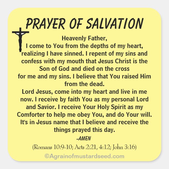 NEU! PRAYER OF SALVATION Stick mit Jesus! Quadratischer Aufkleber (Vorderseite)