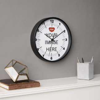 NEU! Uhr - 10" runder, schwarzer Holzrahmen