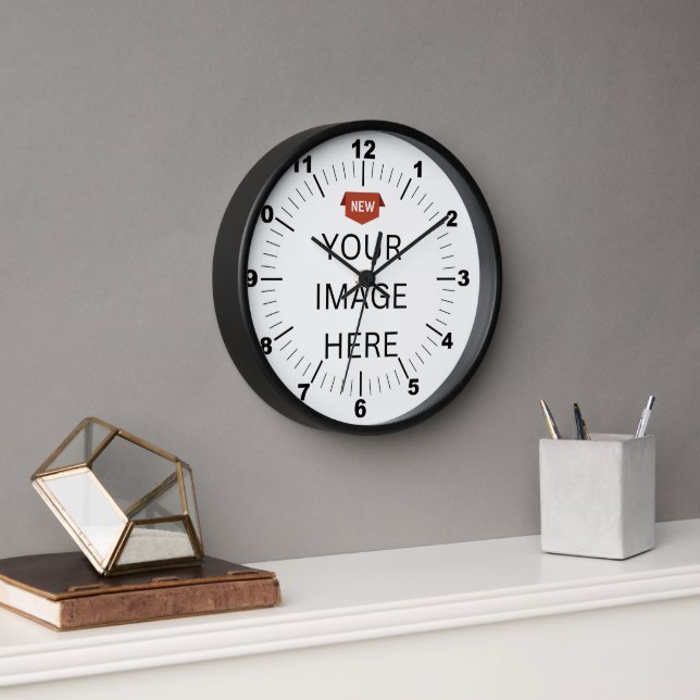 NEU! Uhr - 10" runder, schwarzer Holzrahmen (Büro)
