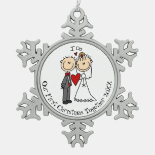 Neu verheiratete 1. Weihnachtsfeier Zusammen Snowf Schneeflocken Zinn-Ornament